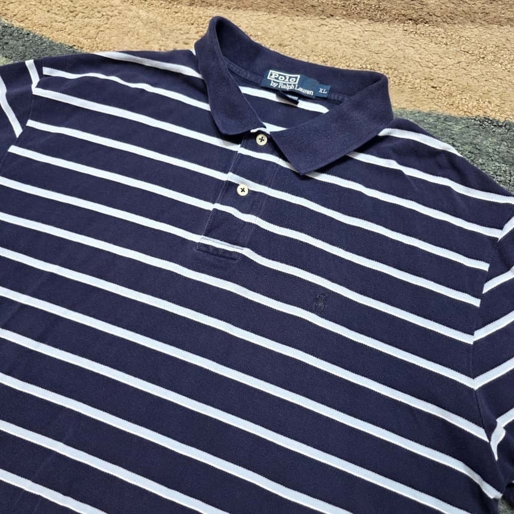 Polo Ralph Lauren XL Navy White Stripe Classic Fit Cotton Polo USA Made